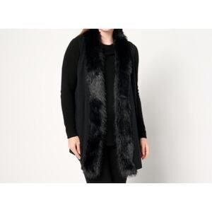 Studio Park Sweater Vest Faux Fur Trim Black Size XS A665370 NWOT